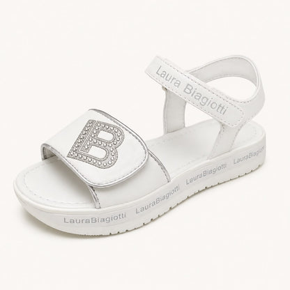 Sandales Enfant Blanches Laura Biagiotti avec Logo "B" en Strass