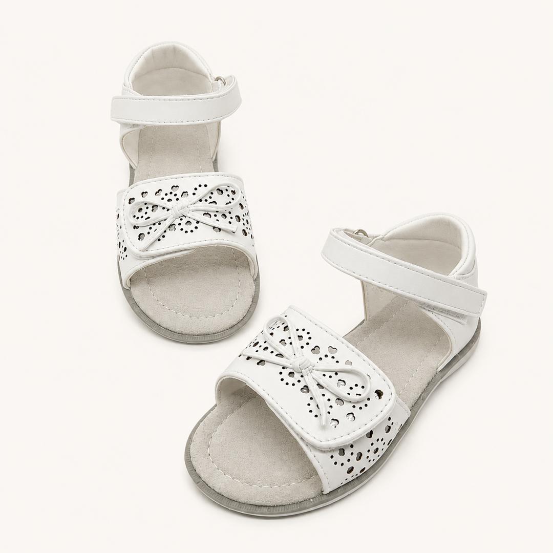 Sandales Blanches Fille à Nœud Découpé – Nu-pieds Chic en Cuir Souple