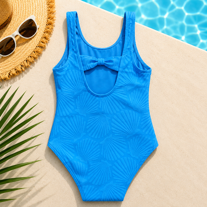 Maillot de bain 1 pièce fille bleu roi texturé coquillages