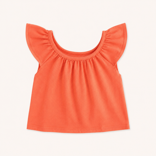 T-shirt corail fille à manches volants évasées