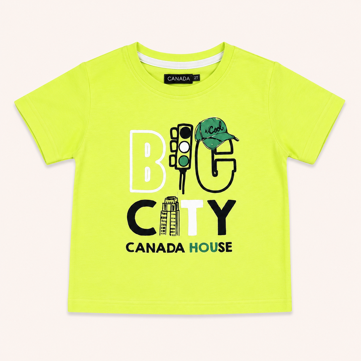 T-shirt vert néon enfant imprimé graphique « BIG CITY »