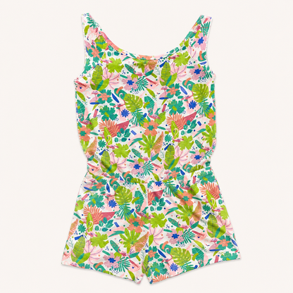 Combishort Tropicale Imprimé Feuillage et Fleurs - Fille