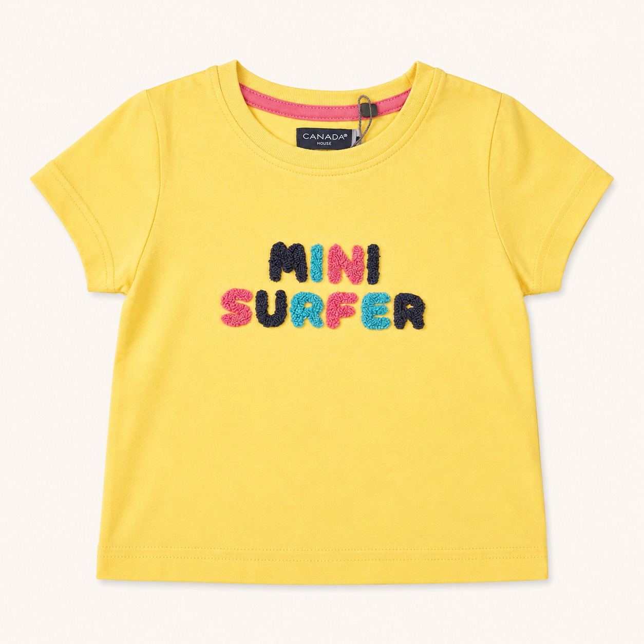 T-shirt jaune enfant broderie bouclette « MINI SURFER