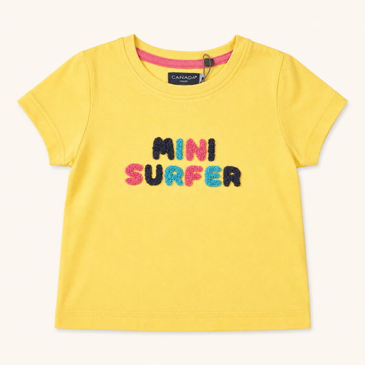 T-shirt jaune enfant broderie bouclette « MINI SURFER