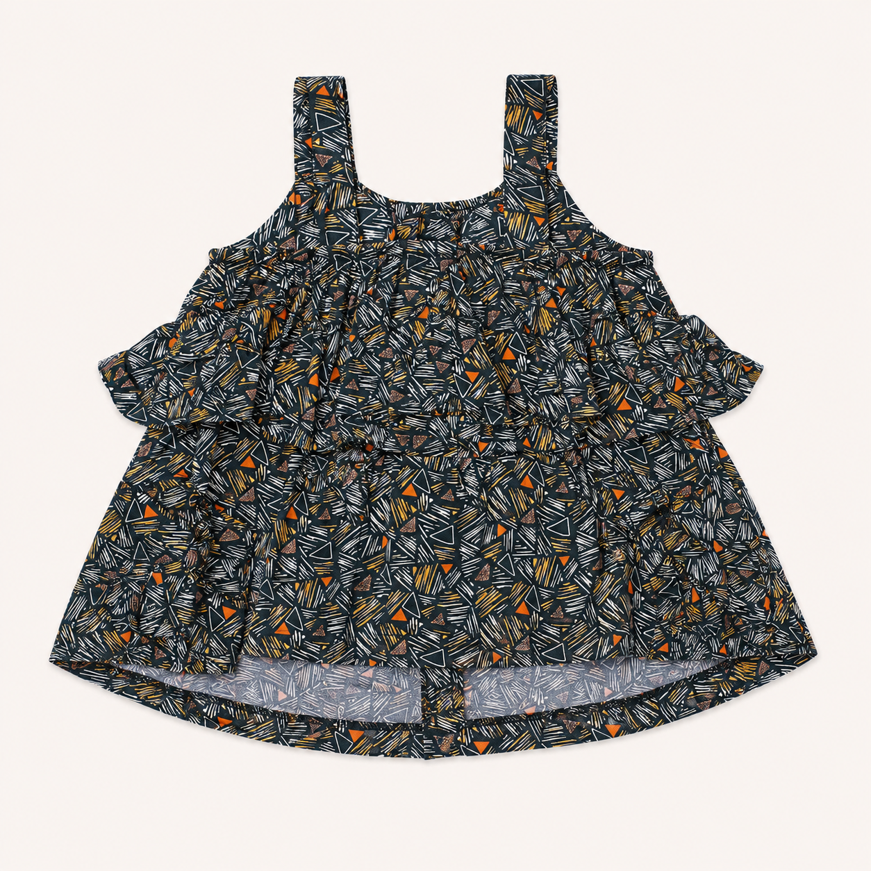 Blouse évasée à bretelles et imprimé géométrique abstrait
