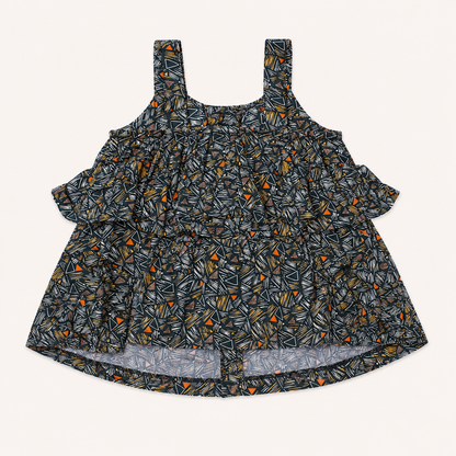 Blouse évasée à bretelles et imprimé géométrique abstrait