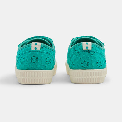 Chaussures en Toile Dentelle Vert Turquoise pour Enfant avec Semelle Crème