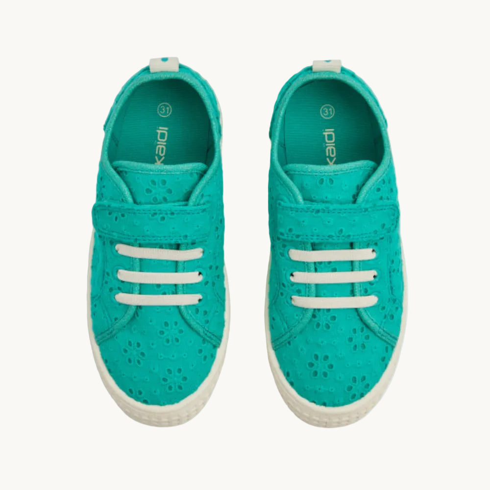 Chaussures en Toile Dentelle Vert Turquoise pour Enfant avec Semelle Crème