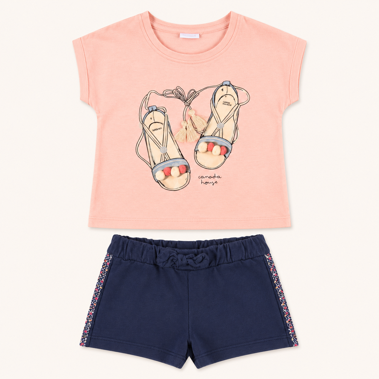 Ensemble 2 pièces enfant motif sandales bohèmes à pompons