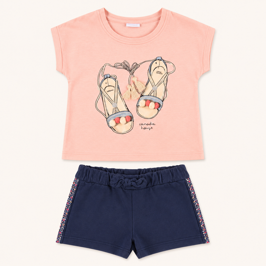 Ensemble 2 pièces enfant motif sandales bohèmes à pompons