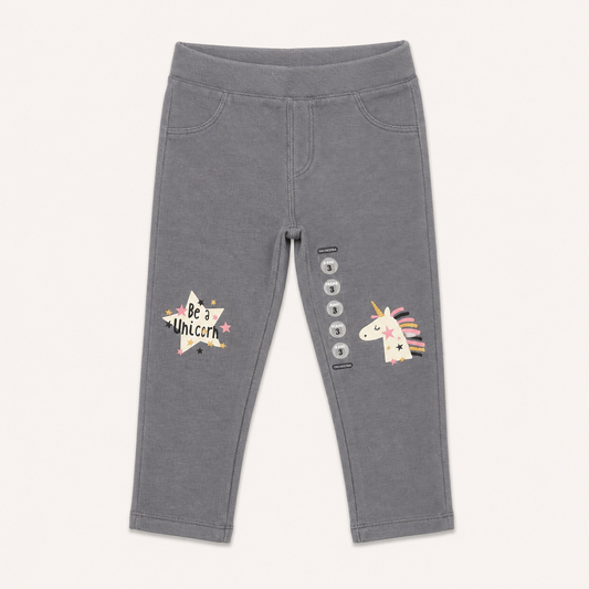 Legging Gris à Motifs Licorne et Étoiles - Fille
