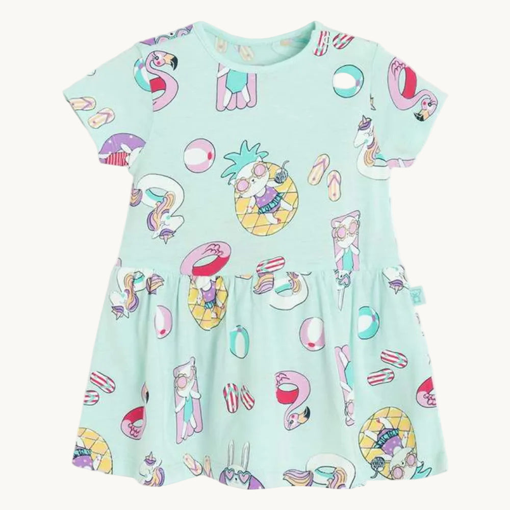 Robe d’été en jersey bleu clair à motifs vacances