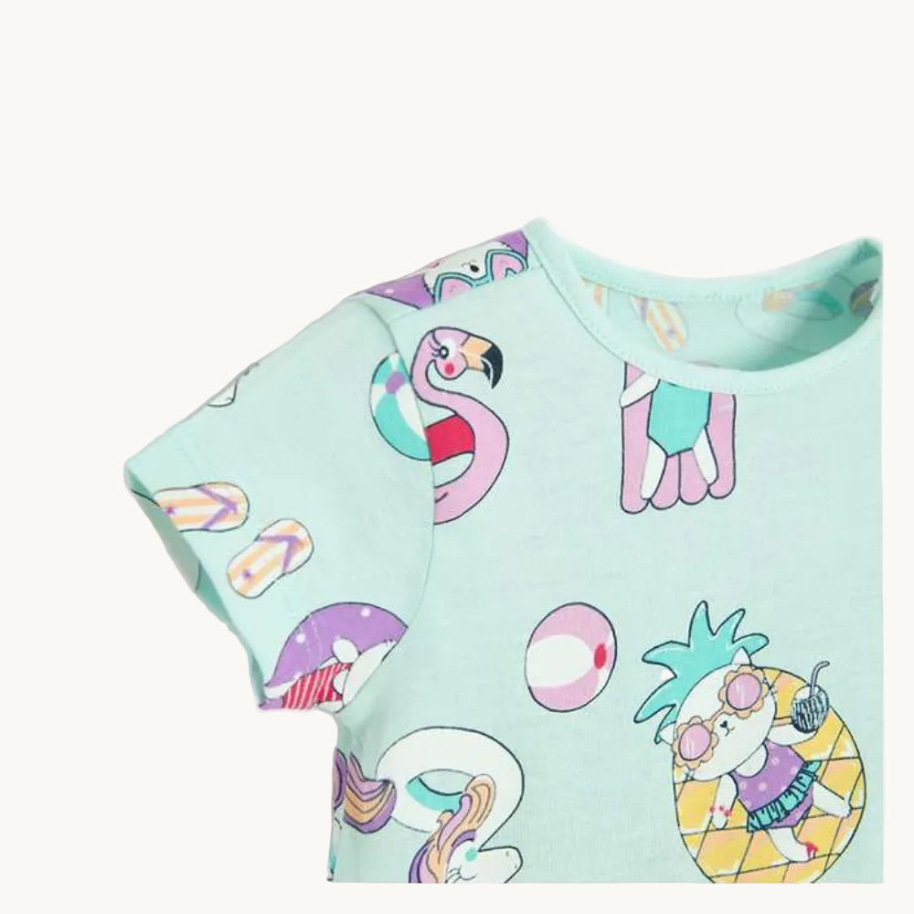 Robe d’été en jersey bleu clair à motifs vacances