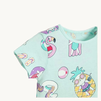 Robe d’été en jersey bleu clair à motifs vacances