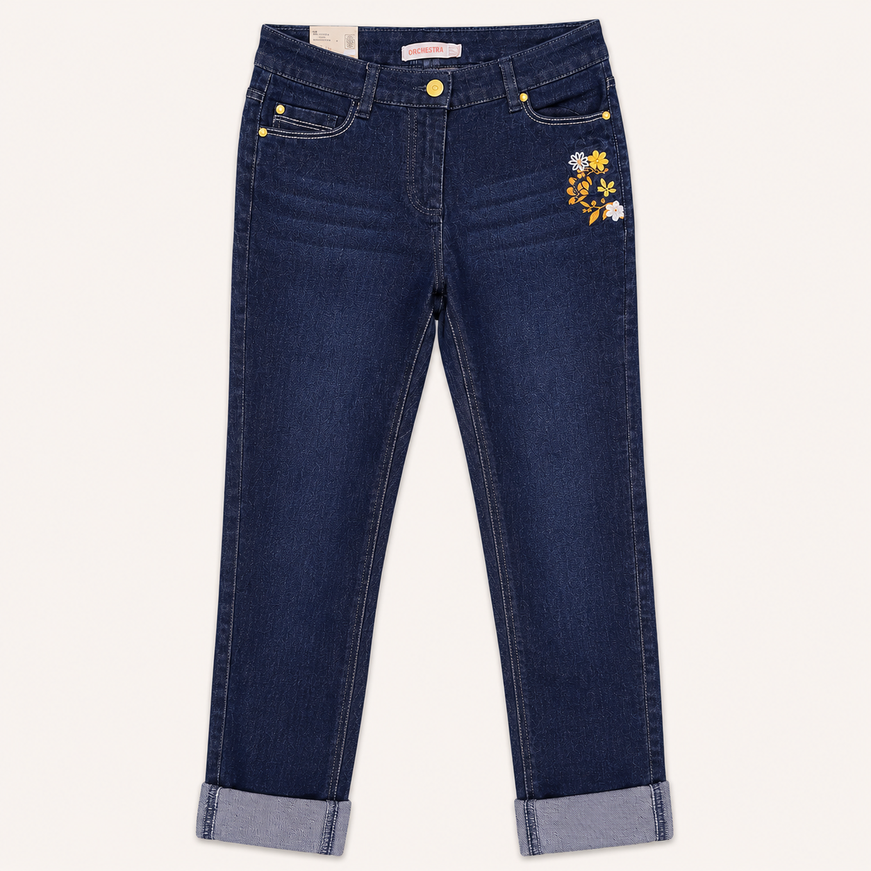 Jean Brut Slim à Broderies Fleurs - Fille