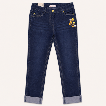 Jean Brut Slim à Broderies Fleurs - Fille