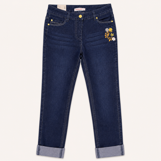 Jean Brut Slim à Broderies Fleurs - Fille