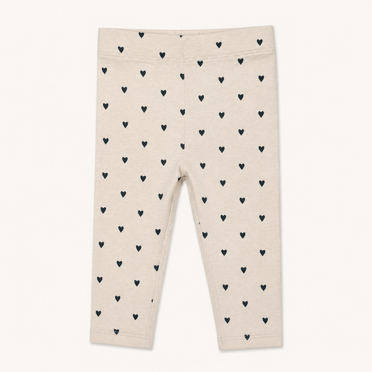 Legging Écru à Imprimé Petits Cœurs Bleus - Fille