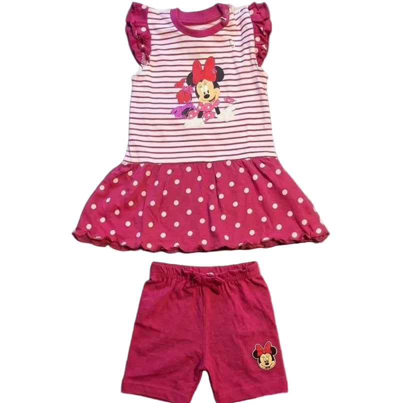 Ensemble d'été Minnie Mouse pour bébé fille – Robe-tunique rayée à pois et short fuchsia Disney