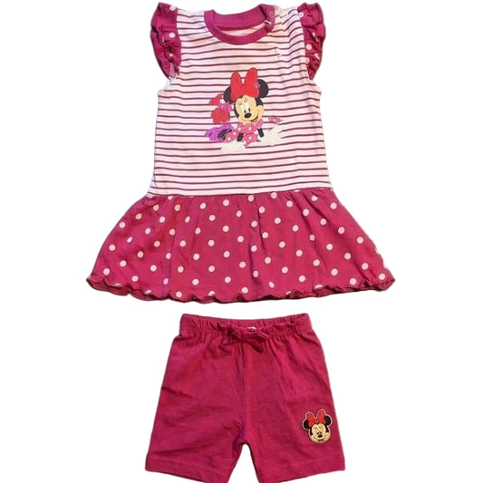 Ensemble d'été Minnie Mouse pour bébé fille – Robe-tunique rayée à pois et short fuchsia Disney