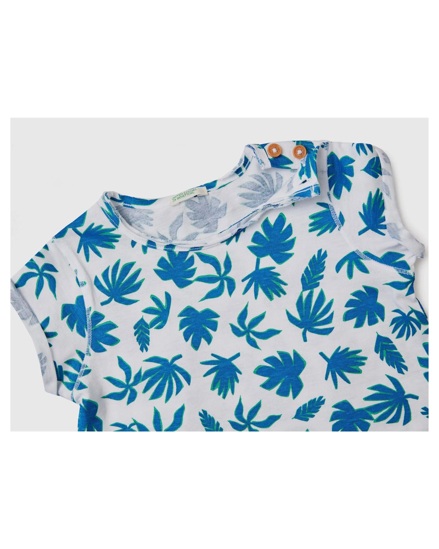 T-shirt bébé blanc à imprimé feuilles tropicales bleues