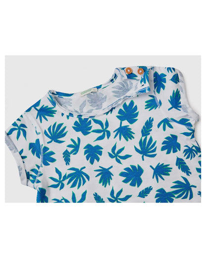 T-shirt bébé blanc à imprimé feuilles tropicales bleues