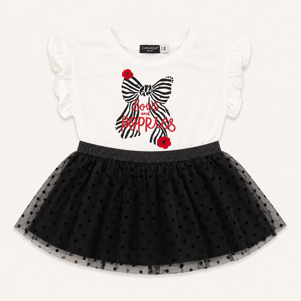 Robe bi-matière fille à jupe en tulle noir et froufrous – Canada House