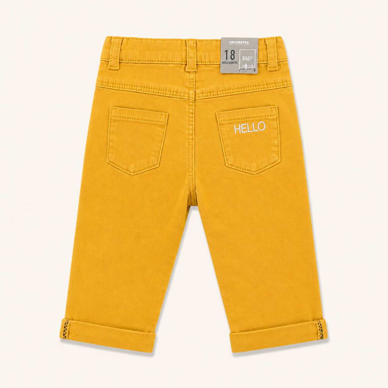 Pantalon slim jaune moutarde à broderie "HELLO" – Orchestra