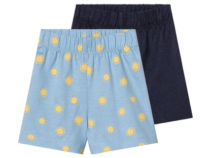 Lot de 2 Shorts Légers Bébé – Bleu Clair Imprimé Soleils et Bleu Marine