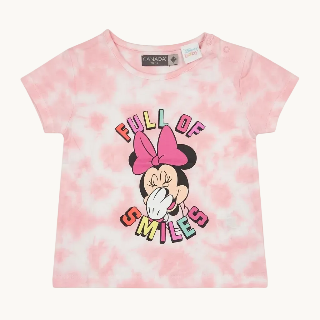 T-shirt bébé rose tie-dye Minnie Mouse « FULL OF SMILES »