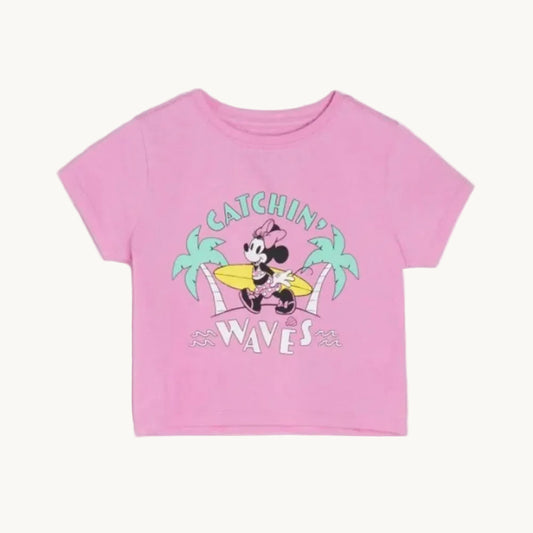 Crop top rose en coton Minnie Mouse à la plage