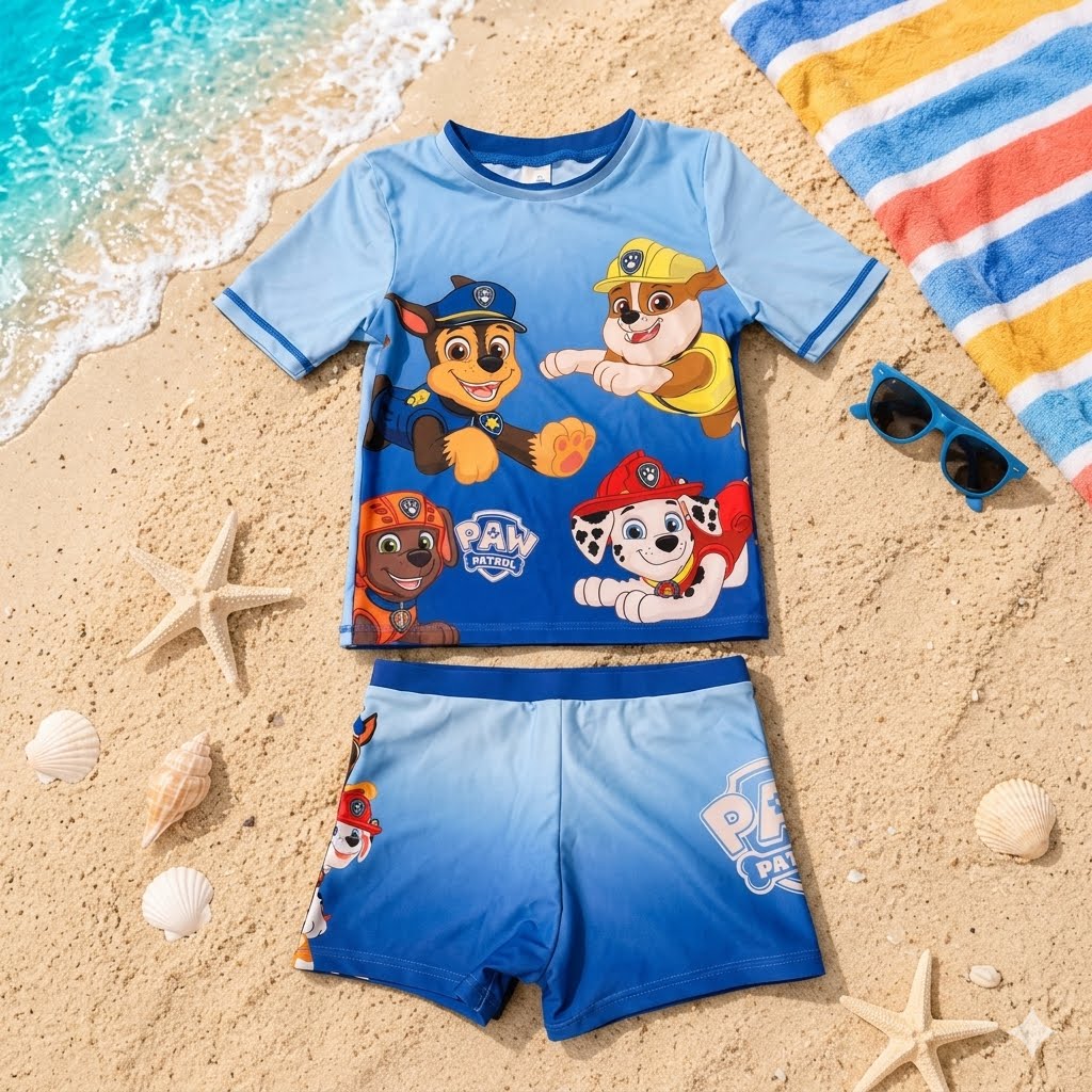 Ensemble de bain enfant Pat' Patrouille – T-shirt anti-UV et Boxer – Dégradé Bleu