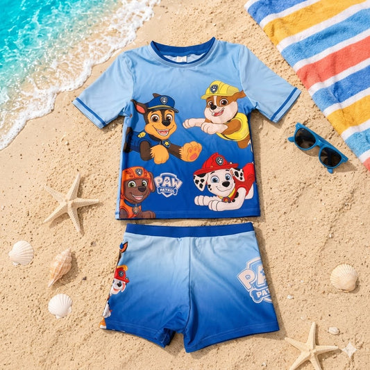 Ensemble de bain enfant Pat' Patrouille – T-shirt anti-UV et Boxer – Dégradé Bleu