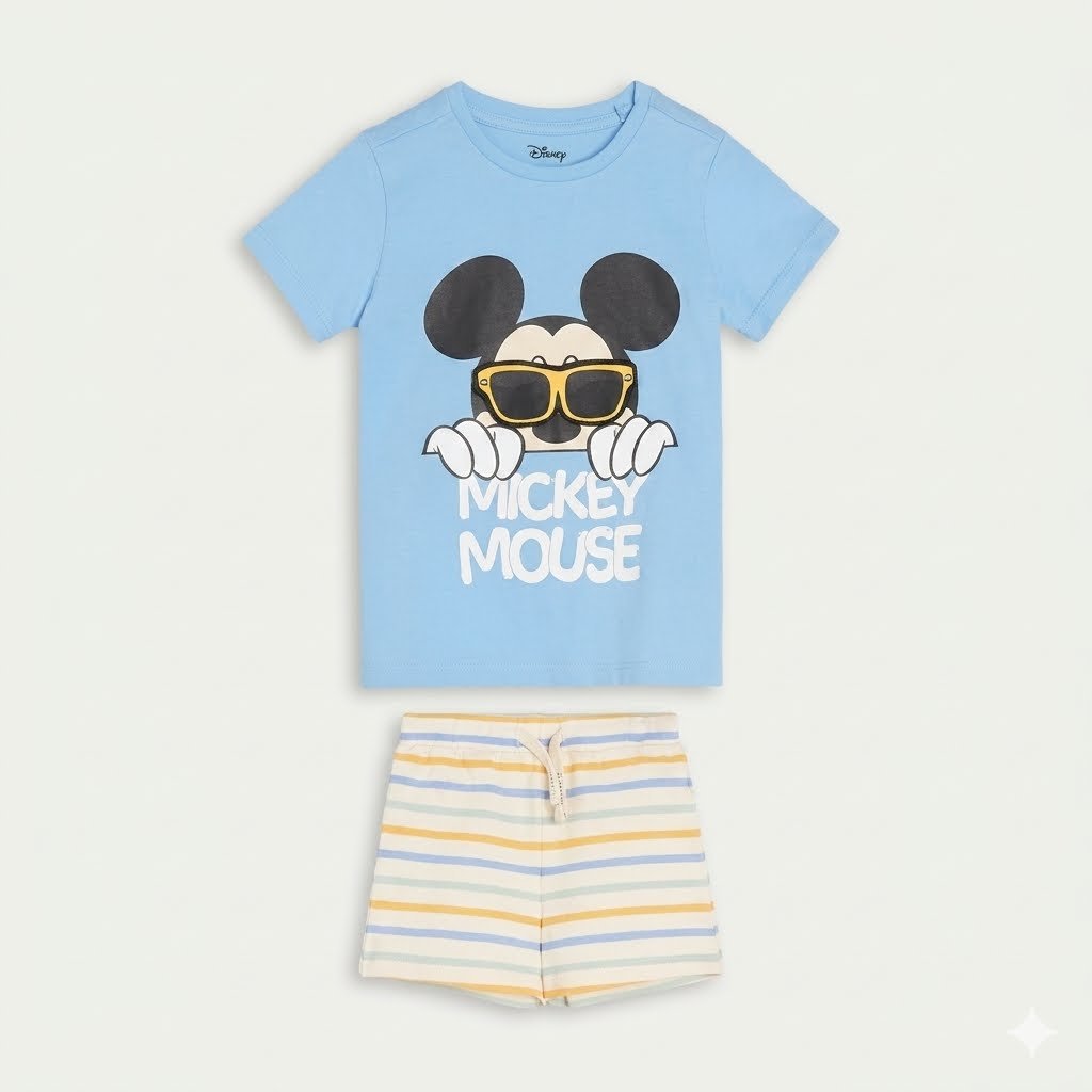 Ensemble d'Été Disney Mickey Mouse 2 Pièces – T-shirt & Short Rayé
